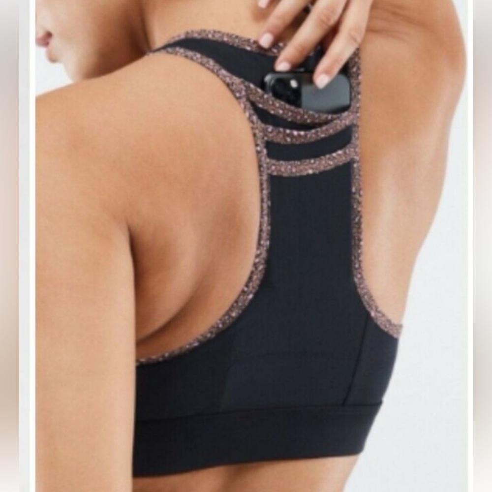 Fabletics Trinity High Impact Sports Bra Black & Cheetah trim - Picture 2 of 10